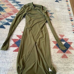 SHEIN Olive Long Sleeve Wrap Dress